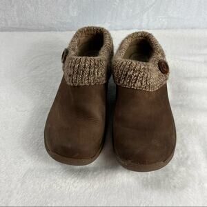 Dansko Brown Kensie Nubuck Leather Clogs with sweater button accent Size 38 / 7